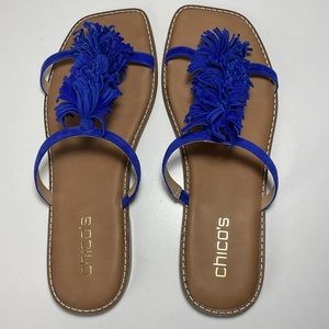 Chico’s NEW Delray blue suede fringe slide sandals